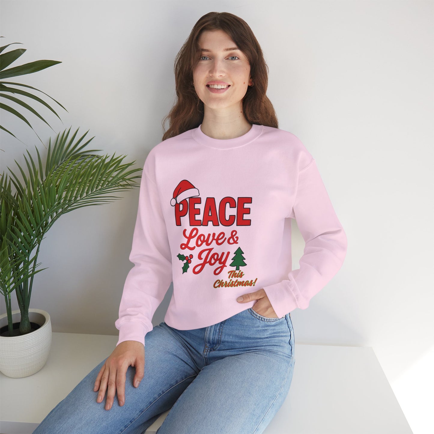 Cozy Holiday Sweatshirt, Christmas Crewneck, Peace Love Joy Apparel, Festive Gift, Unisex Winter Wear
