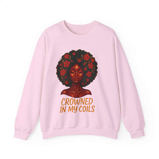 Afro Woman Sweatshirt | "Crowned In My Coils" | Black Girl Magic Natural Hair Crewneck- Gildan18000